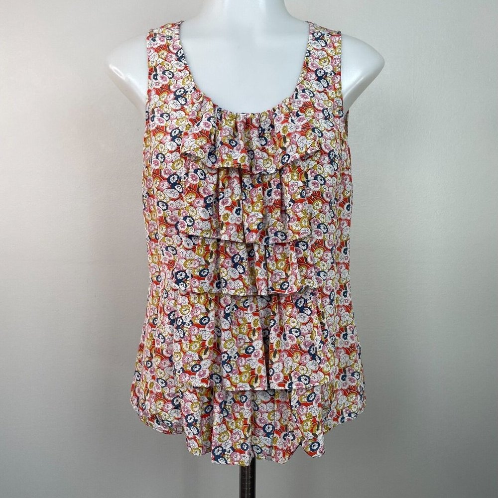 Anthropologie Sine Top 2 Ruffled‎ Multicolor 100% Silk Tank Women's